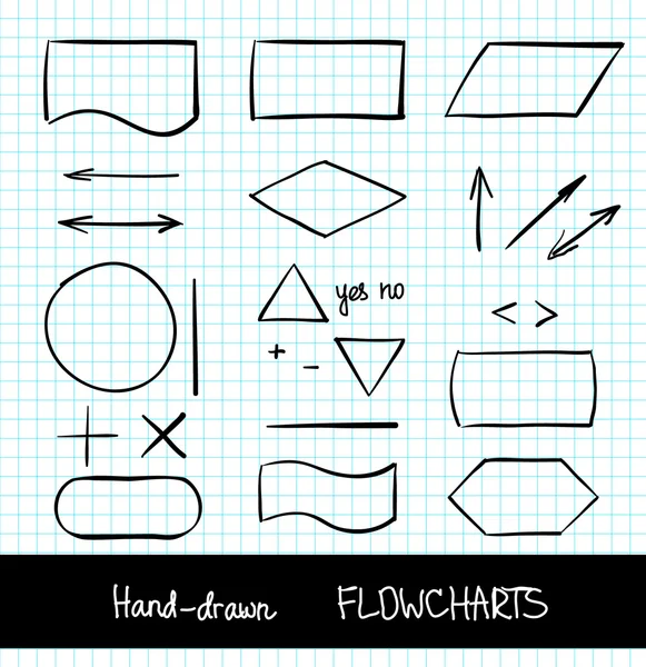 Hand-drawn vector flowchart design elements — Stock Vector