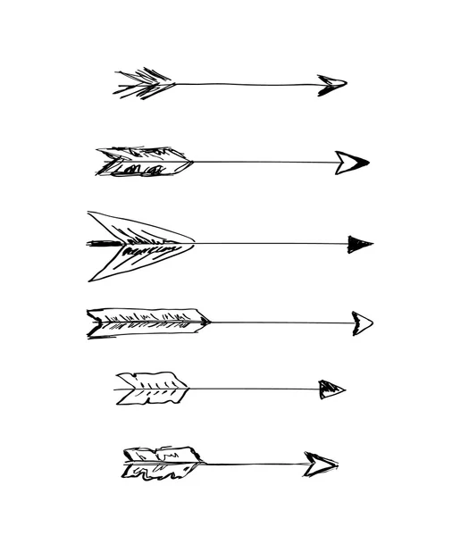 Hand-drawn vector arrows with feathers — Stock Vector