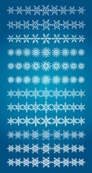 Set of scribble snowflakes vector borders — Stock Vector