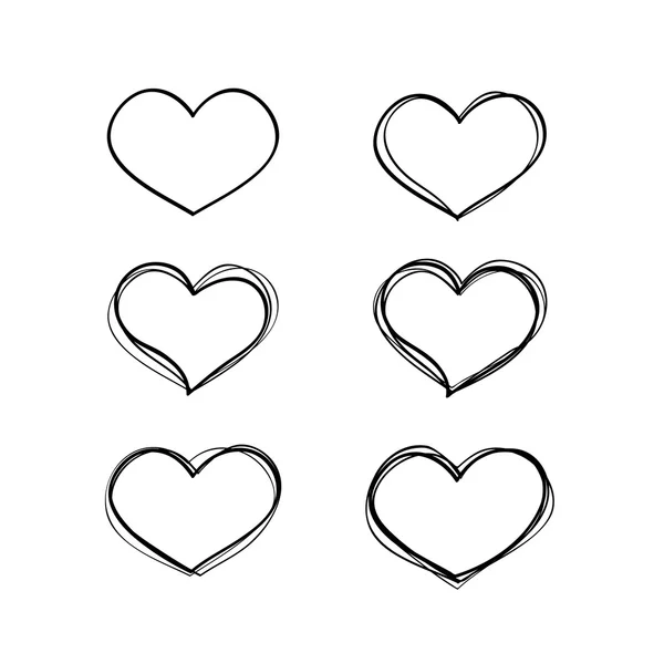 Hand-drawn vector black heart shapes set — Stock Vector