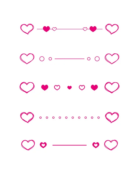 Divisores del corazón garabatear bordes vectoriales — Archivo Imágenes Vectoriales