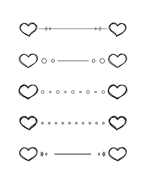 Heart dividers scribble vector borders — Stock Vector