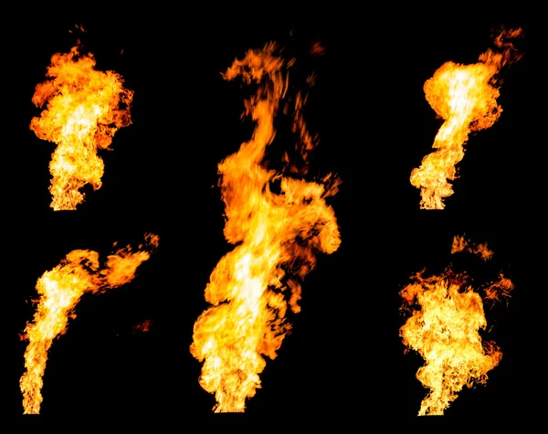 Conjunto de bengalas de gas ardientes chorros de fuego y llamas brillantes Imagen De Stock