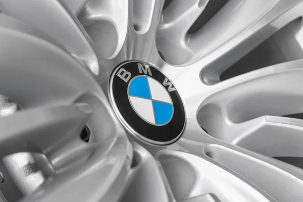 BMW logotype on light alloy new design car wheel — Stock Photo, Image