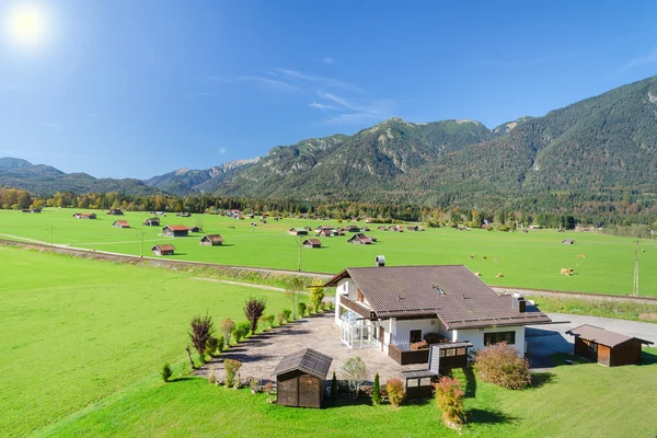 Alpine mountains summer green meadow in valley landscape — Stock Photo, Image