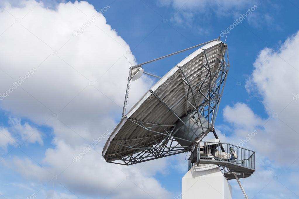 Big radar parabolic radio antenna global information data stream