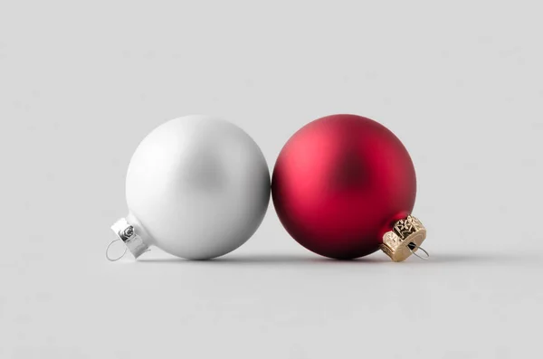 Wit Rood Mat Kerstballen Mockup Een Naadloze Grijze Achtergrond — Stockfoto