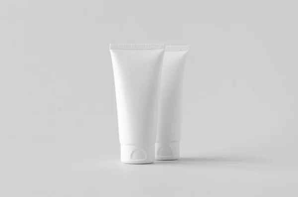 Branco Plástico Creme Tubo Mockup Fundo Cinza — Fotografia de Stock