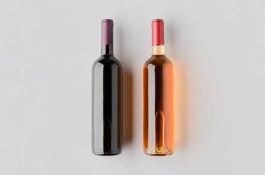 Kırmızı ve gül şarabı şişesi maketi.