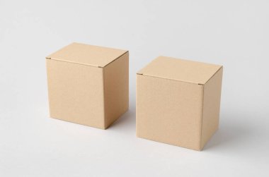 Tarafsız arkaplanda Kraft karton paketleme kutusu modeli