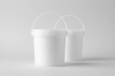 Tarafsız arkaplanda plastik boya ya da yemek kovası kabı modeli