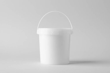 Tarafsız arkaplanda plastik boya ya da yemek kovası kabı modeli