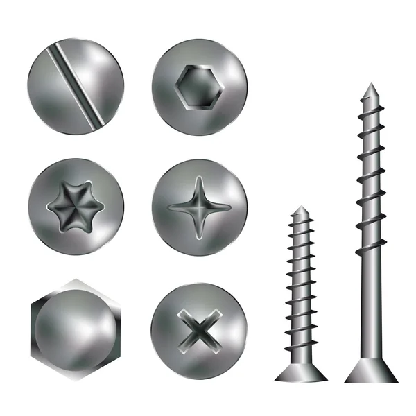 Silver screw heads — Stock Vector