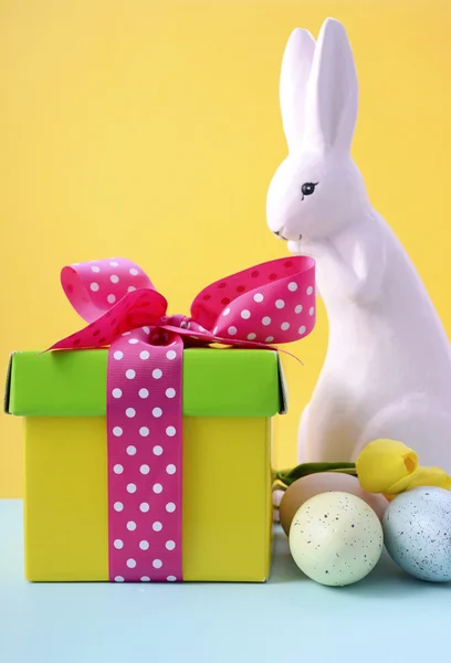 Easter Bunny with gift box. — Stock Photo, Image