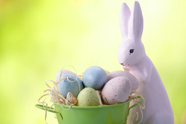 Easter Bunny with Bucket of Eggs — Stock Photo, Image