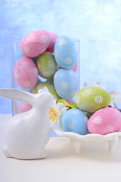 Easter pastel eggs and bunny decoration. — Stock Photo, Image