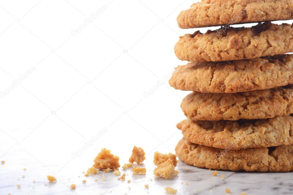Traditional ANZAC Biscuits on White Background