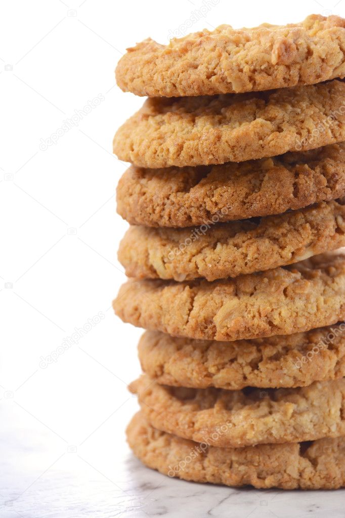 Traditional ANZAC Biscuits on White Background