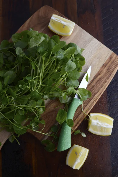 Waterkers salade ingrediënten. — Stockfoto