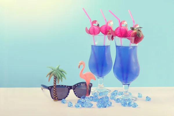 Summer is Here theme Blue Hawaiian cocktails — Stock Photo, Image