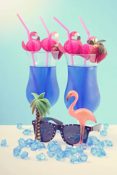 Summer is Here theme Blue Hawaiian cocktails — Stock Photo, Image