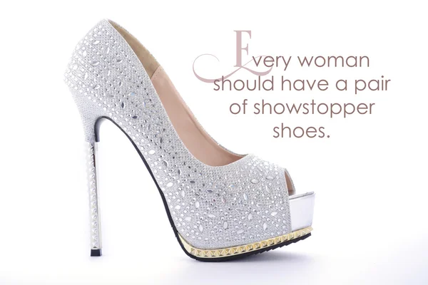 High Heel rhinestone shoes with funny saying — Stock Photo, Image