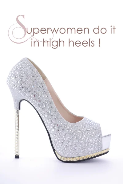 High Heel rhinestone shoes with funny saying — Stock Photo, Image