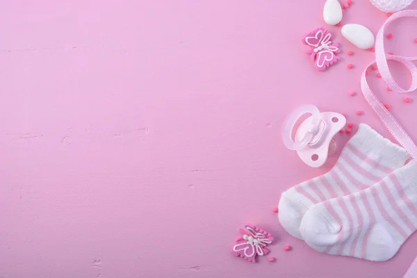 ピンクの赤ちゃんシャワー保育所の背景 — ストック写真