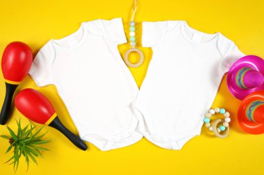 Cinco de Mayo two twins baby rompers flatlay mock up. clipart