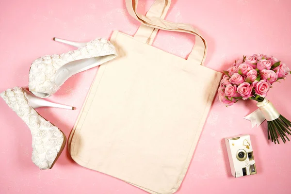 Γάμος και νυφικό κόμμα tote τσάντα SVG craft προϊόν επίπεδη lay mockup. — Φωτογραφία Αρχείου