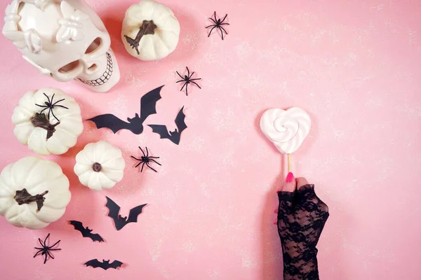 Modern pink Halloween theme flatly background. — Stock Photo, Image