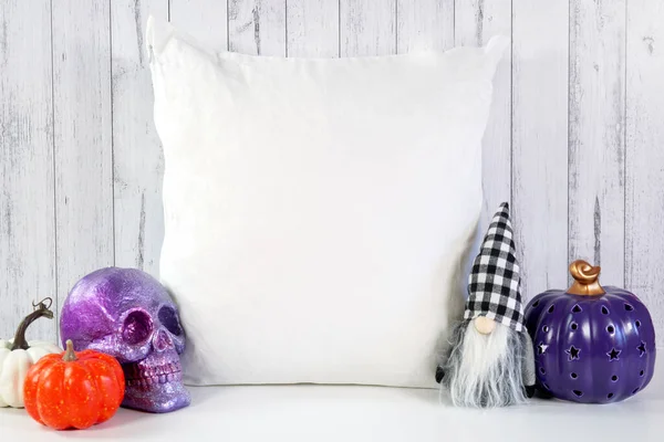 Halloween Farmhouse trick or treat product mockup with skull gnome and pumpkins. — Stock Photo, Image
