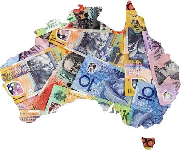 Kaart van Australië met Australische geld dollar notes. — Stockfoto