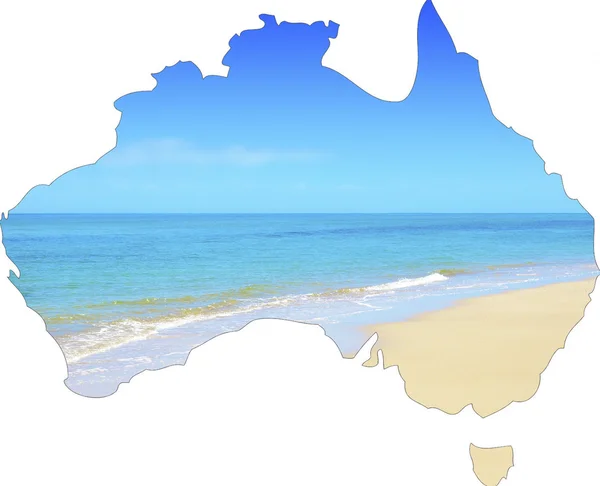 Mapa Australii Wyświetlono ogromnej plaży szeroko otwarte — Zdjęcie stockowe