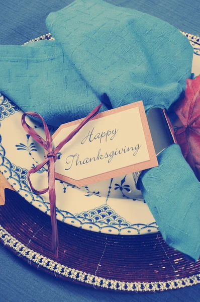 Happy thanksgiving matbord plats inställningen — Stockfoto