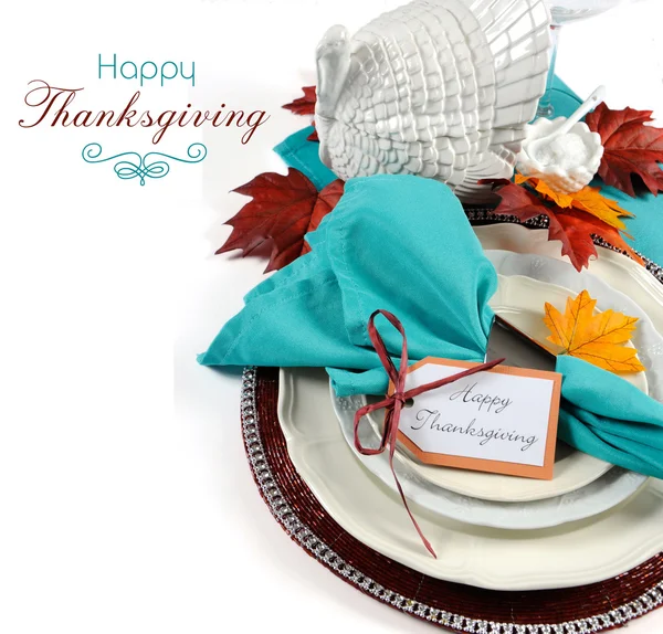 Happy thanksgiving matbord plats inställningen — Stockfoto