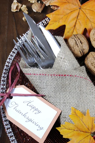 Happy Thanksgiving dining table place setting — Stock Photo, Image