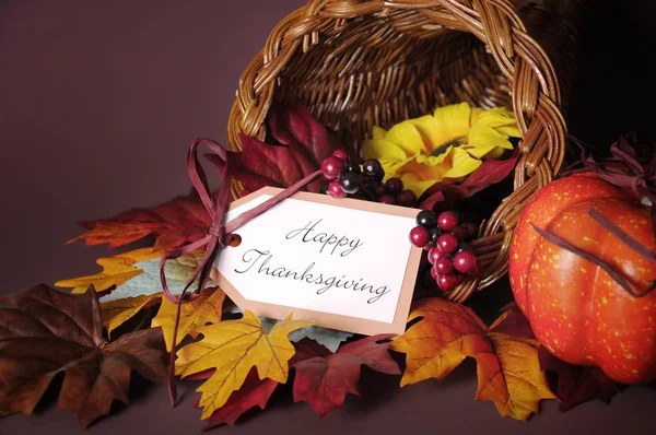 Happy Thanksgiving Table Cornucopia — Stock Photo, Image