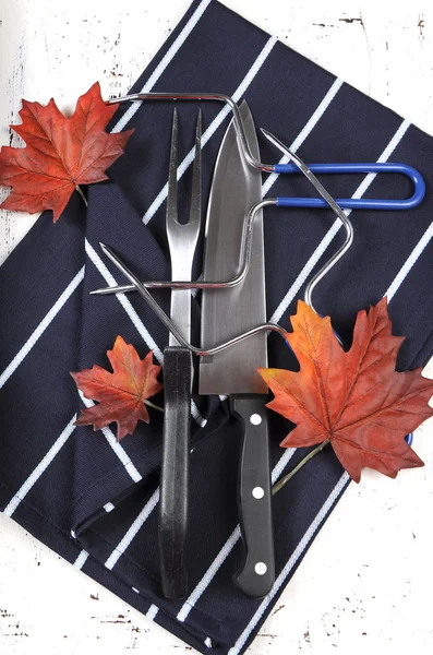 Stekt kalkon Carving gaffel, kniv och redskapet Set — Stockfoto