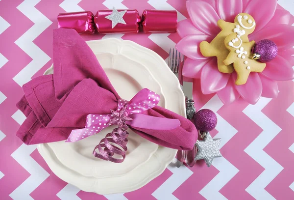 Pink and white Christmas table setting — Stock Photo, Image