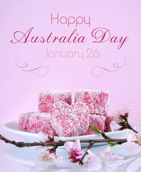 Homemade Australian style pink heart shape small lamington cakes — Stock Photo, Image