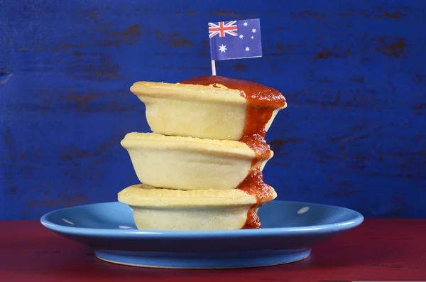 Australia Day meat pies and tomato sauce — Stock Photo, Image