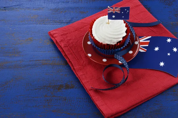 Happy Australia Day, January 26, theme table setting with cupcake. — Stock Photo, Image