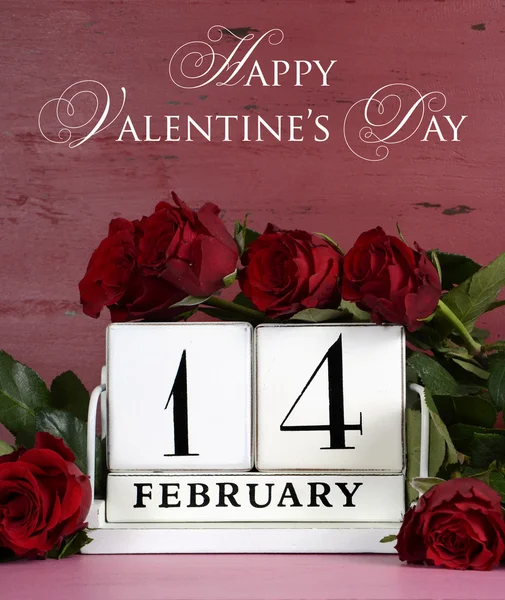 Happy Valentine's Day on red wood background. — Stock Photo, Image