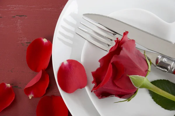 San Valentino Rose rosse Whie Hearts Tabella Posto Impostazione — Foto Stock