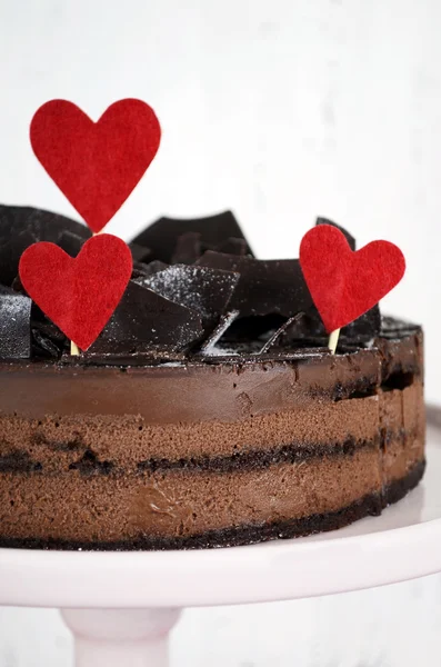 Pastel de capa de mousse de chocolate de San Valentín — Foto de Stock