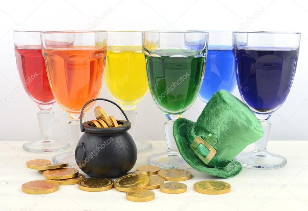 St Patricks Day party rainbow color drinks