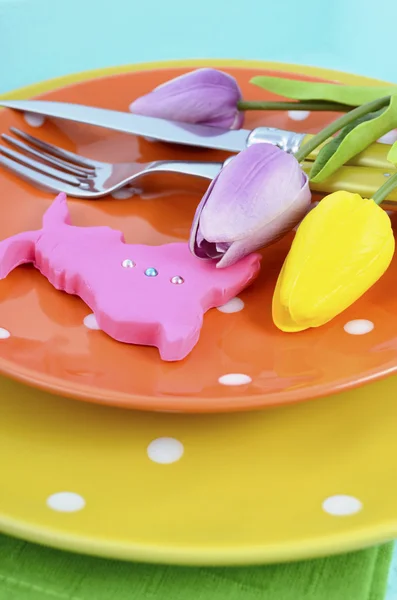 Happy Easter table place setting — Stock Photo, Image