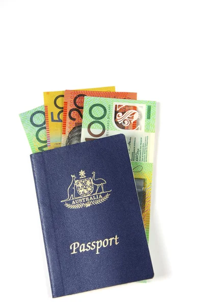 Australiensiska pengar med Passport. — Stockfoto