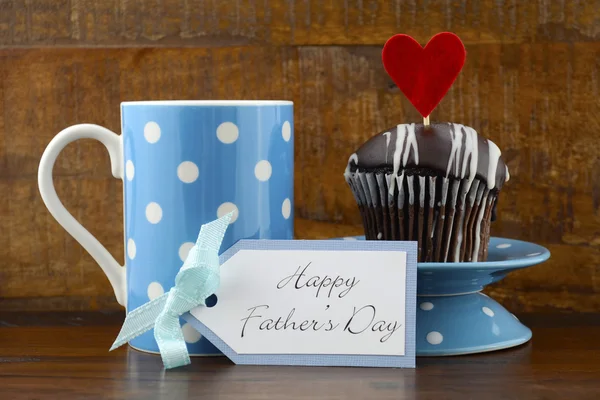 Happy Fathers Gift with blue and white gift on wood background. — Stock Photo, Image